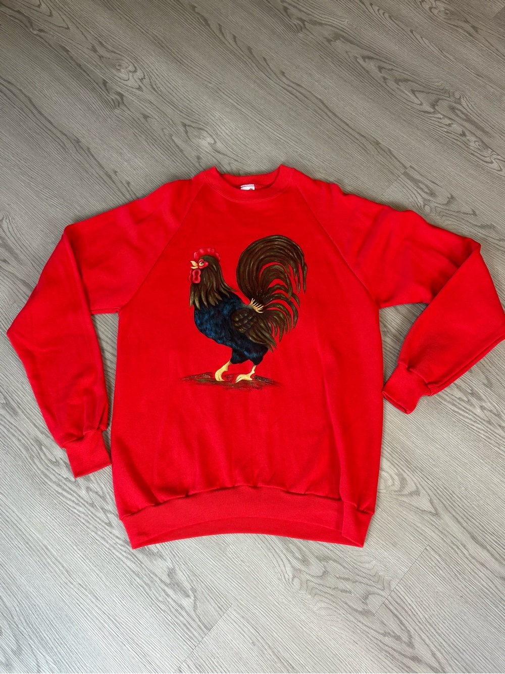 Jerzees Red Crewneck Sweatshirt with Rooster Graphic